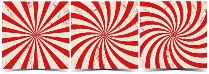 Naklejka premium 3 in 1. Grunge retro burst vector. Circus and carnival background in red and beige 