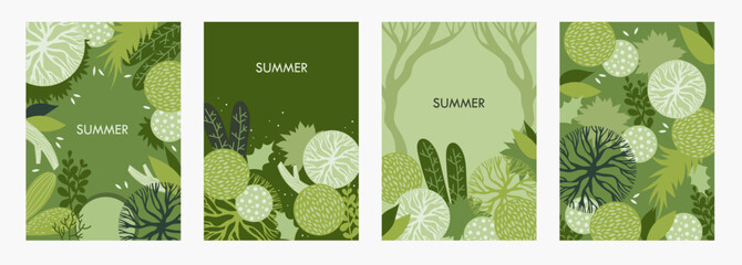 Set of beautiful tropical banners.
Vector illustration. Green background. Leaves and branches. Summer design. EPS 10 - 602171255