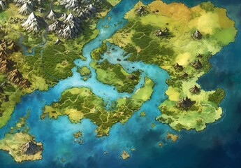 Fantasy map for a game, game board, generative ai