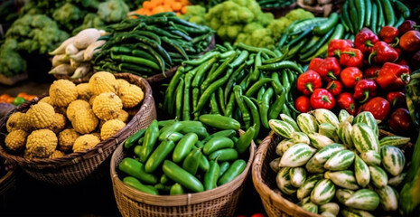 Fototapeta na wymiar Large Asian Fruit and Vegetable Market - AI generated image