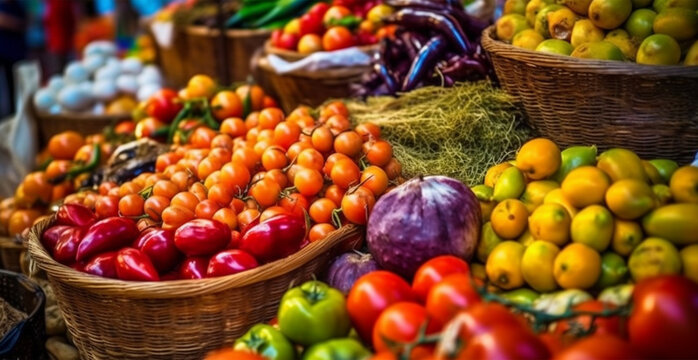 Large Asian Fruit and Vegetable Market - AI generated image