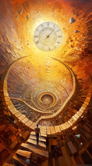 Obraz premium A painting of a man walking up a spiral staircase. Generative AI.