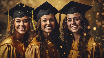 Group of students taking photo on graduation day created with generative AI technology