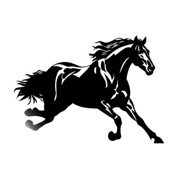 A black and white image of a horse running. Generative AI.