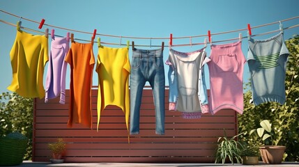 Clothesline filled with colorful clothing perfect. Generative ai