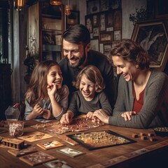 Fototapeta premium Family playing boardgames