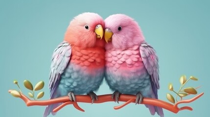 Naklejka premium Two vibrantly colored birds perched on a branch. Generative ai