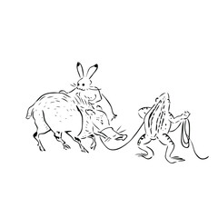 鳥獣戯画　カエル猪ウサギ　中白塗り