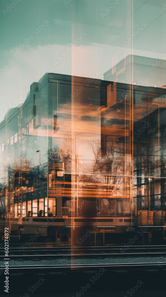 Poster a reflection of a building in a window. generative ai image.