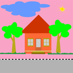 Illustration of a house and trees