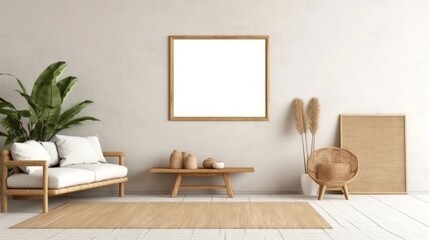 Illustration of a cozy living room with modern furniture and decor. Generative ai