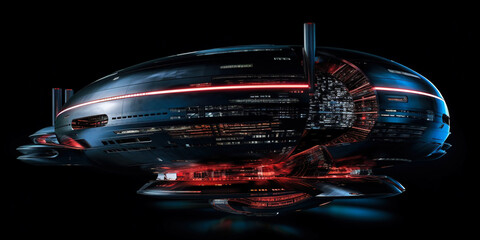 Obraz na płótnie Canvas Futuristic Spaceship Soaring Amidst Earth's Enigmatic Night, ai generated