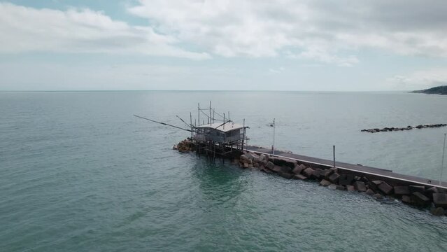 Impressive fishing platforms on stilts on the trabocchi coast Abruzzo 4k drone