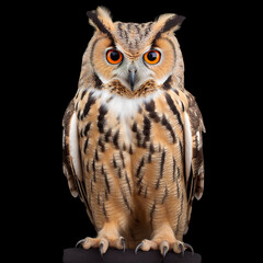 Obraz premium A close up of an owl on a black surface. Generative AI.