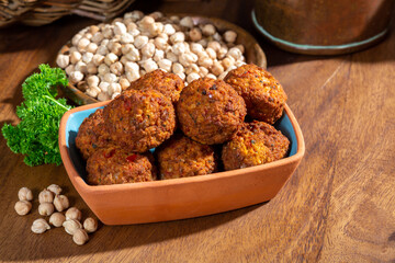 Cooking of healthy vegetarian food, tasty chick pea falafels