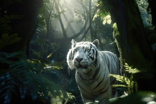 White tiger in forest, Generative AI