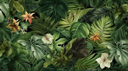 Fototapeta premium Tropical Pattern with Jungle Vegetation. Generative ai