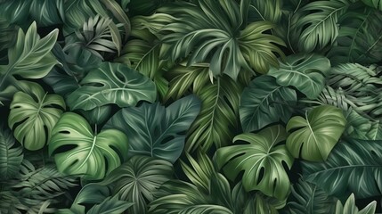 Naklejka na ściany i meble Tropical Pattern with Jungle Vegetation. Generative ai