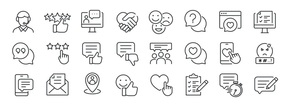 Feedback, testimonial, customer thin line icons. Editable stroke. For website marketing design, logo, app, template, ui, etc. Vector illustration.