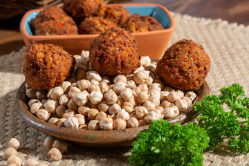 Cooking of healthy vegetarian food, tasty chick pea falafels