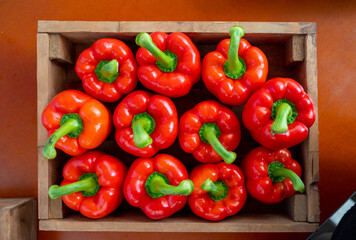 Fresh ripe red sweet bell paprika close up, new harvest