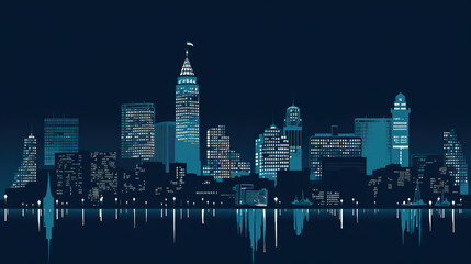 Obraz na płótnie Canvas A city skyline at night with lights reflecting in the water. Generative AI. Nostalgic Boston skyline