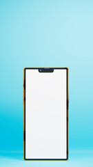 Orange cell phone in blue space, 3d illustration