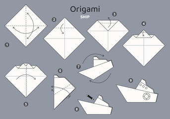 Origami tutorial for kids. Origami cute ship.