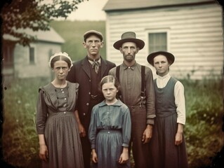 Portrait of a Rural American Family in the Style of American Gothics - generative AI