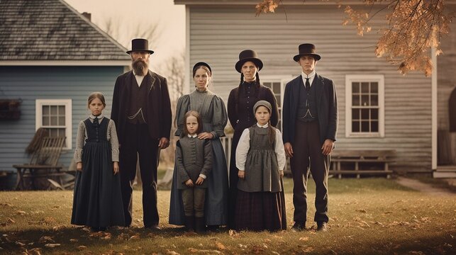 Portrait of a Rural American Family in the Style of American Gothics - generative AI