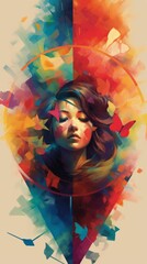 Portrait of a woman with shapes. Generative AI