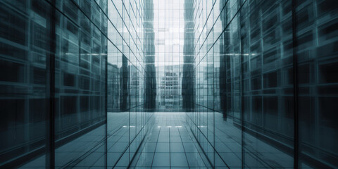 Obraz na płótnie Canvas Glass mirror tunnel leads to business centers. AI generation 