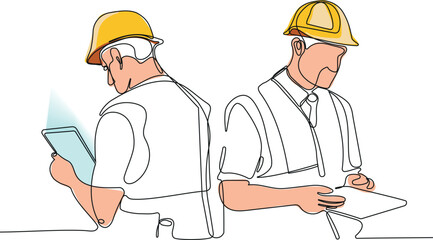 construction manager and engineer working on building site. Vector illustration