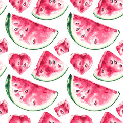 Watercolor watermelon pattern on a white background