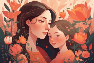 Heartwarming Mother's Day Illustration Design Created with Generative AI