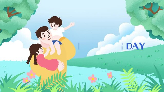 father's day animation holding child chatting cheerfully
