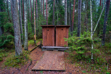 Fototapeta na wymiar Outdoor toilet in Kemeri National Park in Latvia