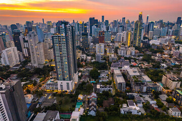 Fototapeta na wymiar Aerial view of Sukhumvit area, Watthana, Bangkok, Thailand