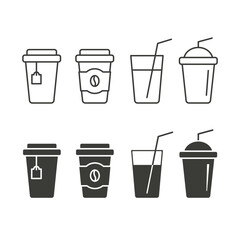 Drink Cup set icon, Coffee, tea and smoothie, juice Vector isolated illustration