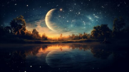 Obraz na płótnie Canvas A crescent moon in a starry night sky