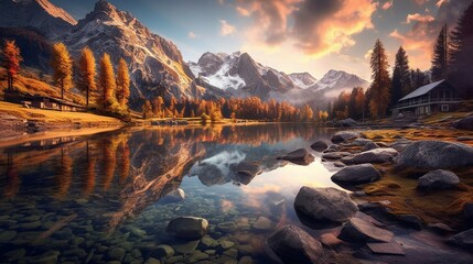 Fototapeta premium A beautiful lake nestled in the mountains