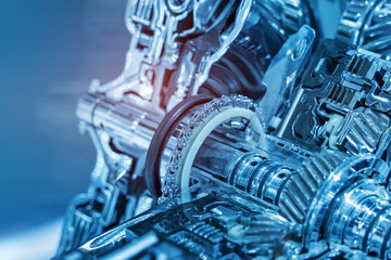 Metallic background of car automotive transmission gearbox