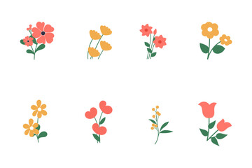 set of illustration of flower element on white background