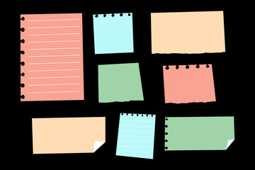 blank paper note template illustration on black background