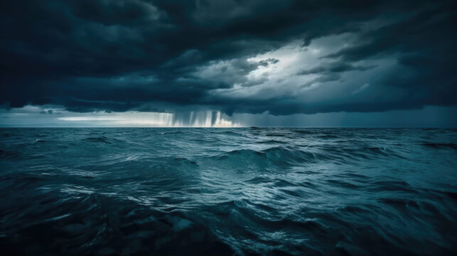 horror storm on the sea with strong waves and stormy clouds. Generative AI