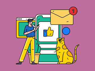 Virtual characters social communication concept business flat vector hand drawn illustration
