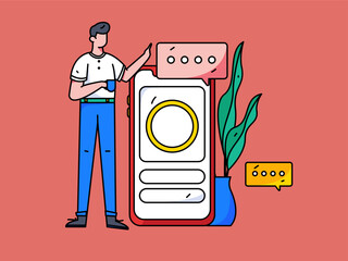 Virtual characters social communication concept business flat vector hand drawn illustration
