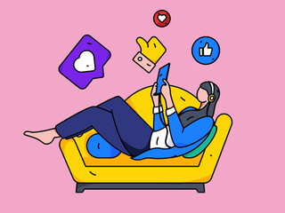 Virtual characters social communication concept business flat vector hand drawn illustration
