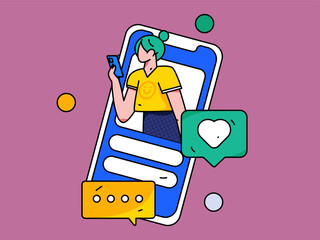 Virtual characters social communication concept business flat vector hand drawn illustration
