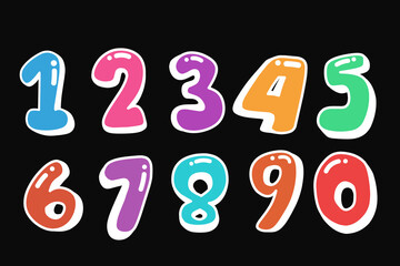 set of cute bubble number isolated on blackh background
